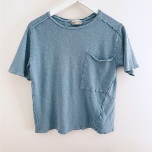 ZARA Boys 11/12 Graphic Tee – Blue Raw Hem Pocket Shirt “Keep Creating”